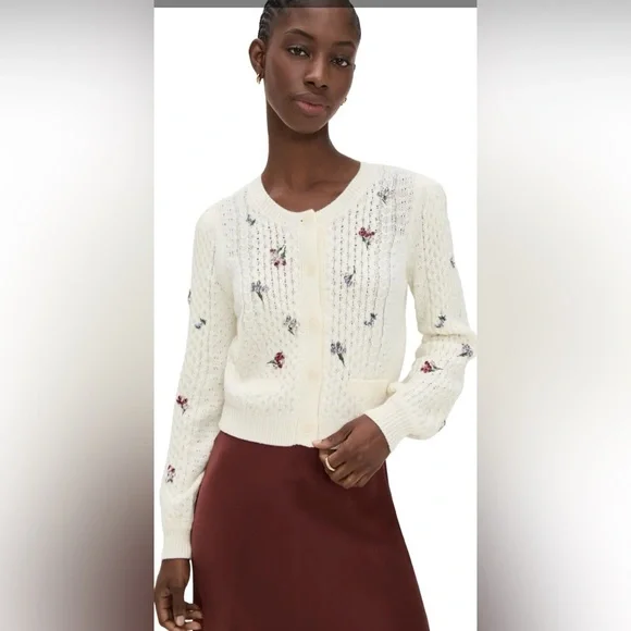 Floral Embroidered Cream Sweater - Picture 1 of 16
